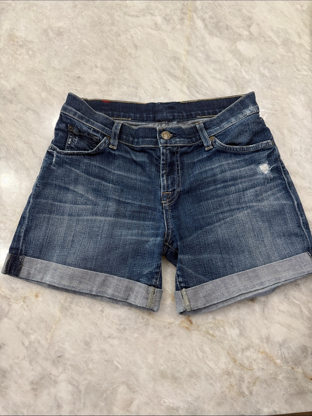 7 for all Mankind, denim jean short, Roll-Cuff women, size 29, fits like 28